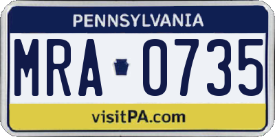 PA license plate MRA0735