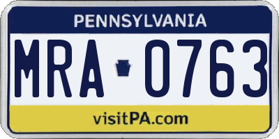 PA license plate MRA0763