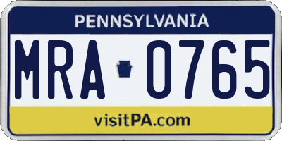 PA license plate MRA0765