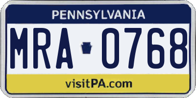 PA license plate MRA0768