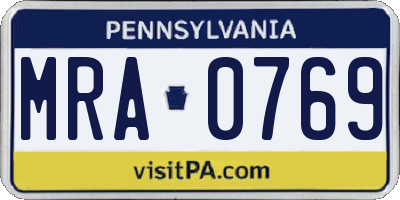 PA license plate MRA0769