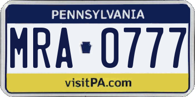 PA license plate MRA0777