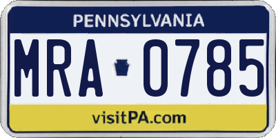 PA license plate MRA0785