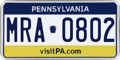 PA license plate MRA0802