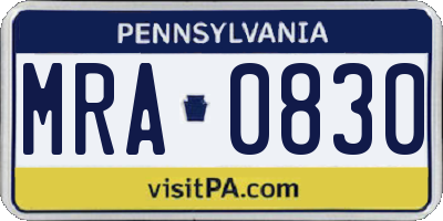 PA license plate MRA0830