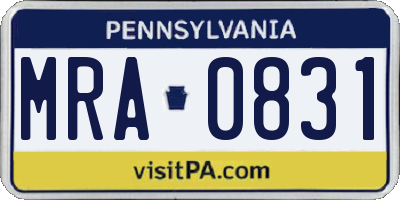 PA license plate MRA0831