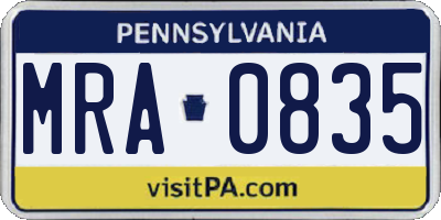 PA license plate MRA0835