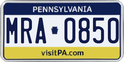 PA license plate MRA0850