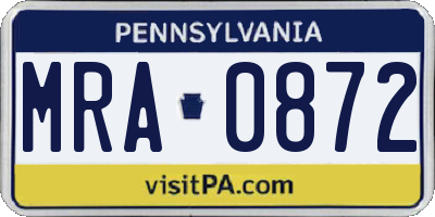 PA license plate MRA0872