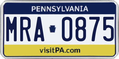 PA license plate MRA0875