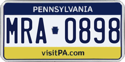 PA license plate MRA0898
