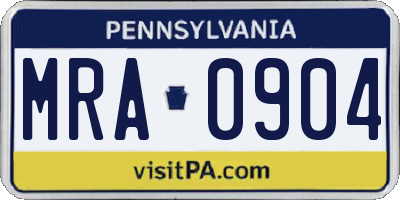 PA license plate MRA0904