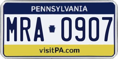 PA license plate MRA0907