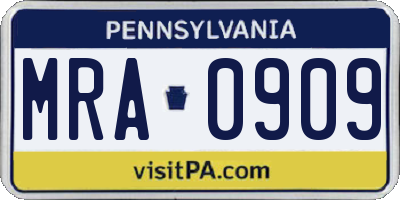 PA license plate MRA0909