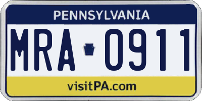 PA license plate MRA0911
