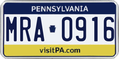 PA license plate MRA0916