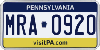 PA license plate MRA0920