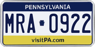 PA license plate MRA0922