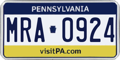 PA license plate MRA0924