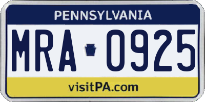 PA license plate MRA0925