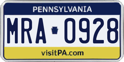PA license plate MRA0928