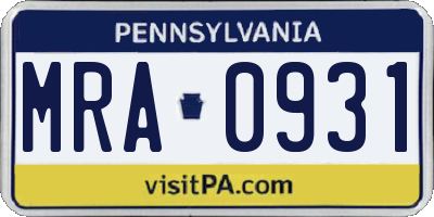 PA license plate MRA0931