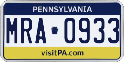 PA license plate MRA0933