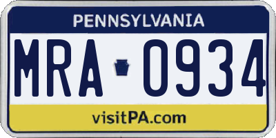 PA license plate MRA0934
