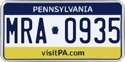 PA license plate MRA0935