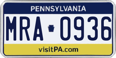 PA license plate MRA0936