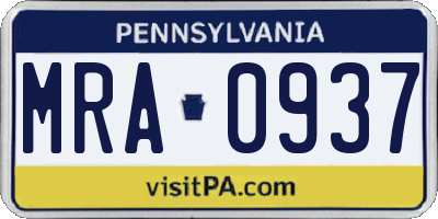 PA license plate MRA0937