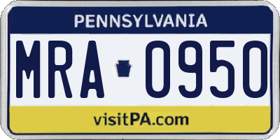 PA license plate MRA0950