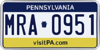 PA license plate MRA0951