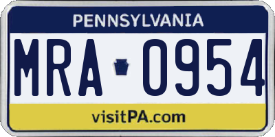 PA license plate MRA0954