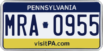 PA license plate MRA0955