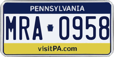 PA license plate MRA0958