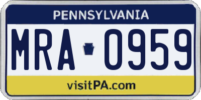PA license plate MRA0959