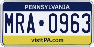 PA license plate MRA0963