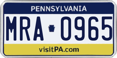 PA license plate MRA0965