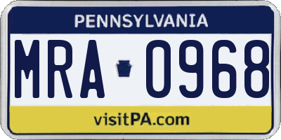 PA license plate MRA0968