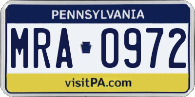PA license plate MRA0972