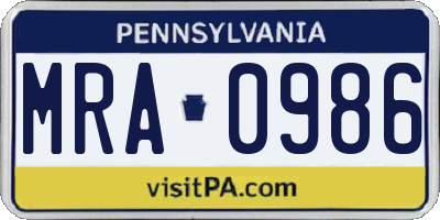 PA license plate MRA0986