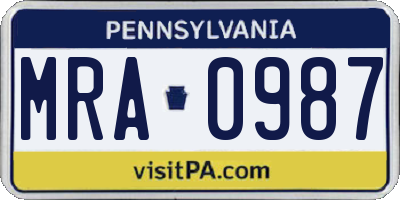 PA license plate MRA0987