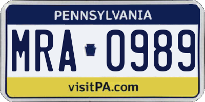PA license plate MRA0989