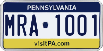 PA license plate MRA1001