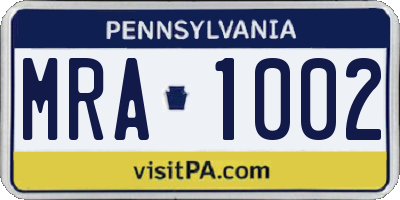 PA license plate MRA1002