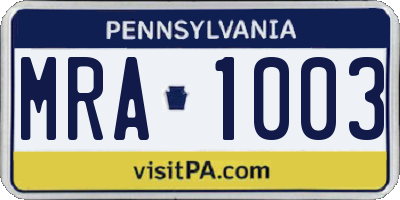 PA license plate MRA1003