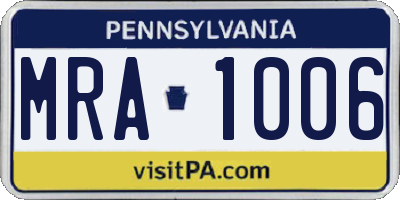 PA license plate MRA1006