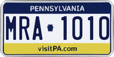 PA license plate MRA1010