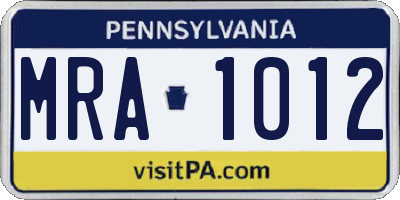 PA license plate MRA1012